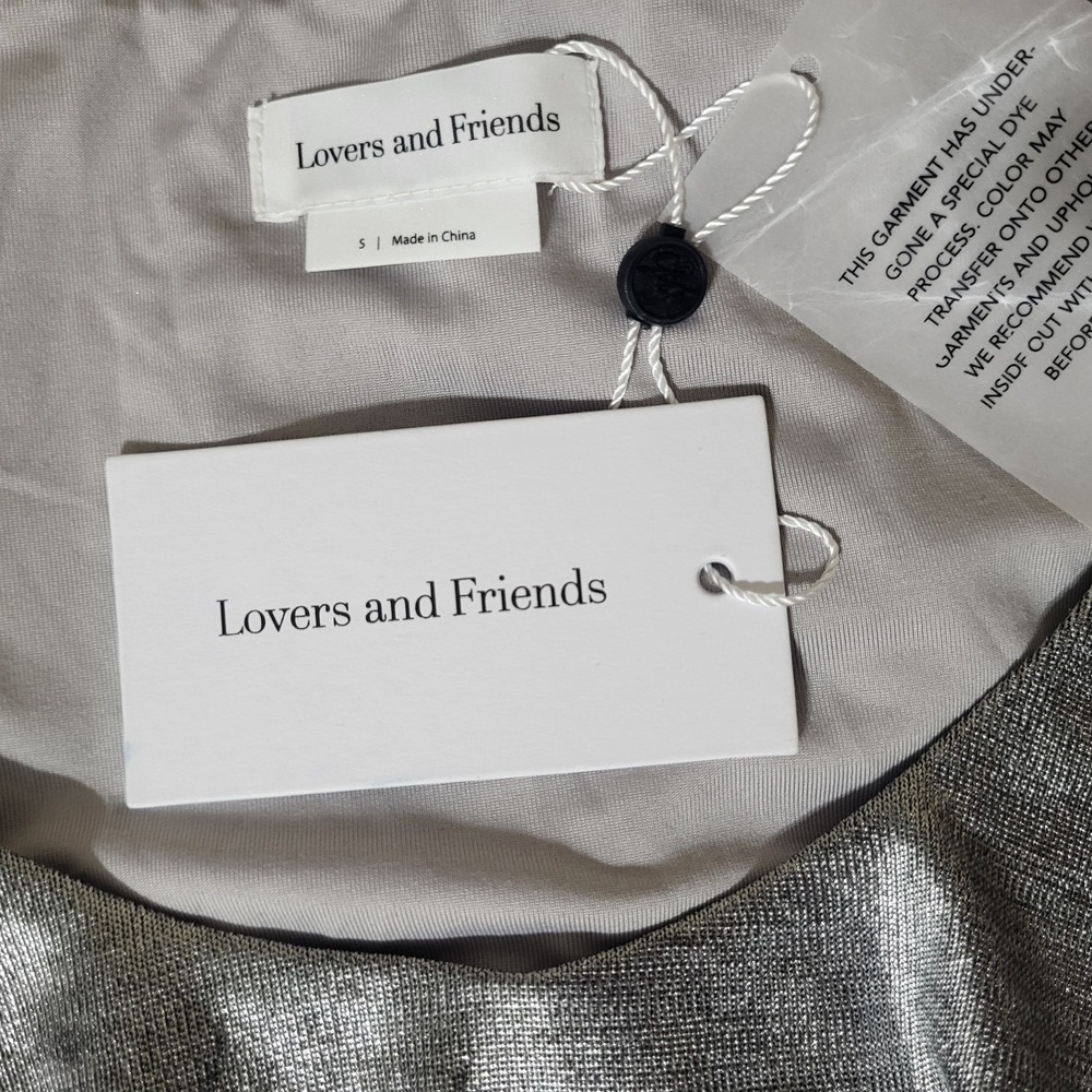 Lovers and Friends Tonya Maxi Dress Gunmetal Silver Metallic ACD3152 U24 S NEW - Picture 2 of 9